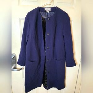 H&M Navy Blue Snap Front Coat Fully Lined‎ Size 6